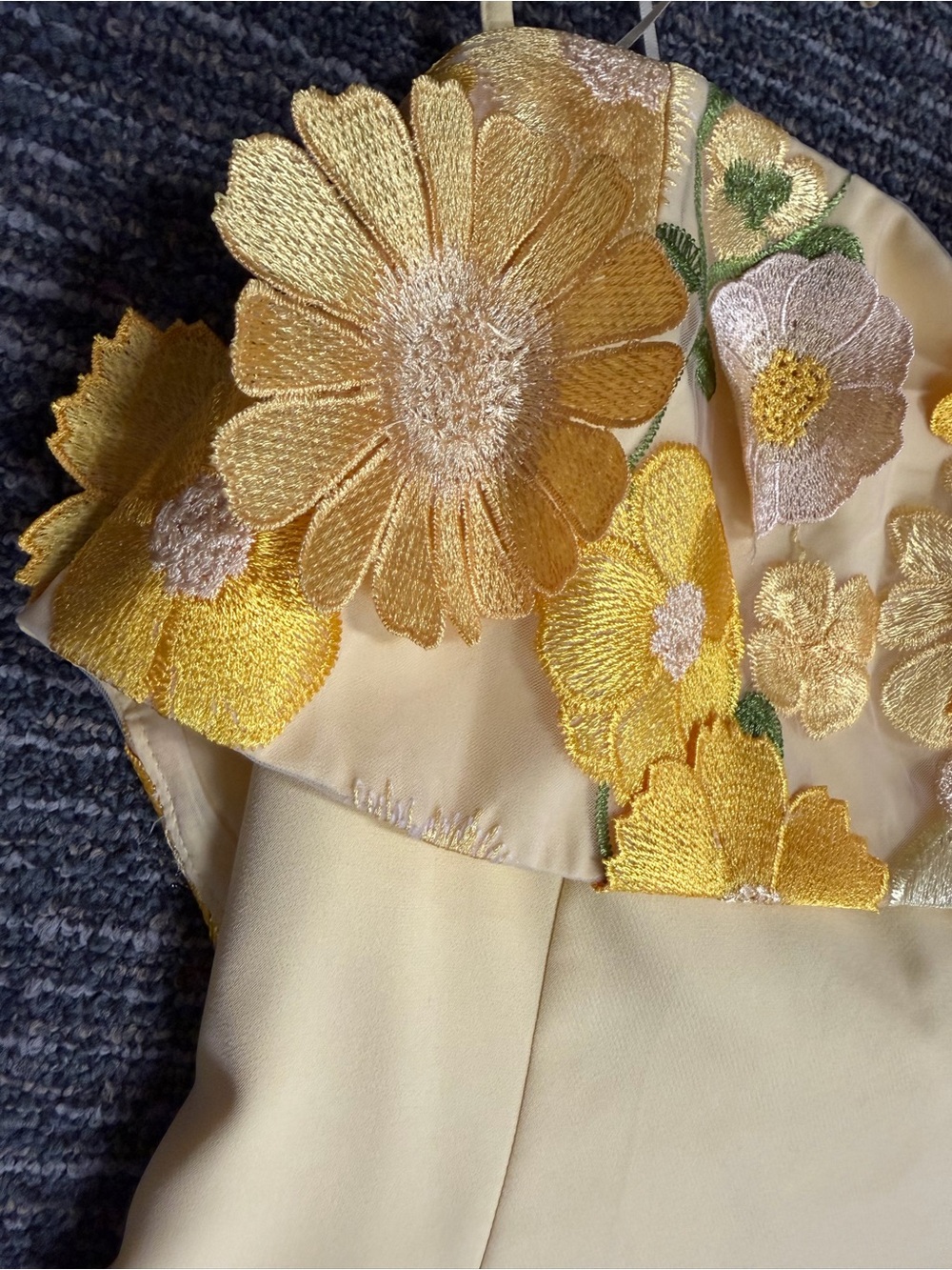 Floral Appliqué Yellow Mini Dress - Picture 15 of 15
